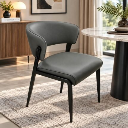 SLATE GREY FAUX LEATHER CHAIR WITH MATTE BLACK FRAME