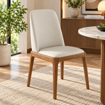 MID-CENTURY MODERN UPHOLSTERED DINING CHAIR WITH NATURAL OAK BASE