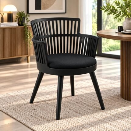 OBSIDIAN SLATTED BARREL DINING CHAIR