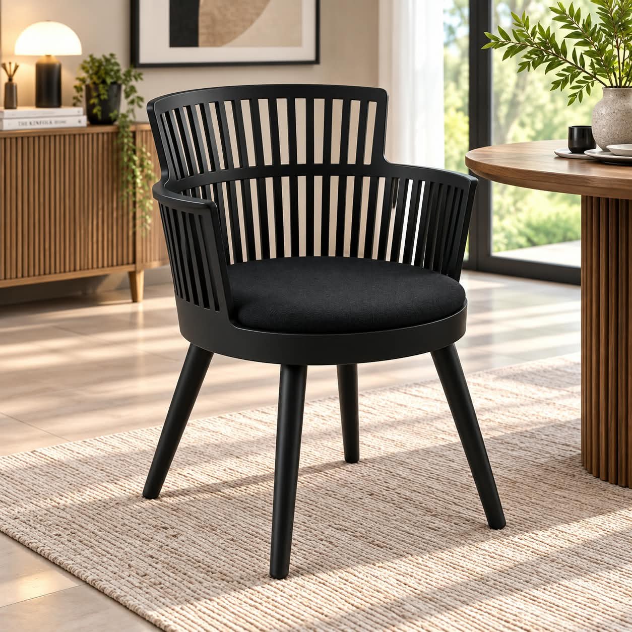 OBSIDIAN SLATTED BARREL DINING CHAIR - Image 1