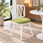SCANDINAVIAN-STYLE WHITE WOODEN DINING CHAIR WITH FABRIC CUSHION