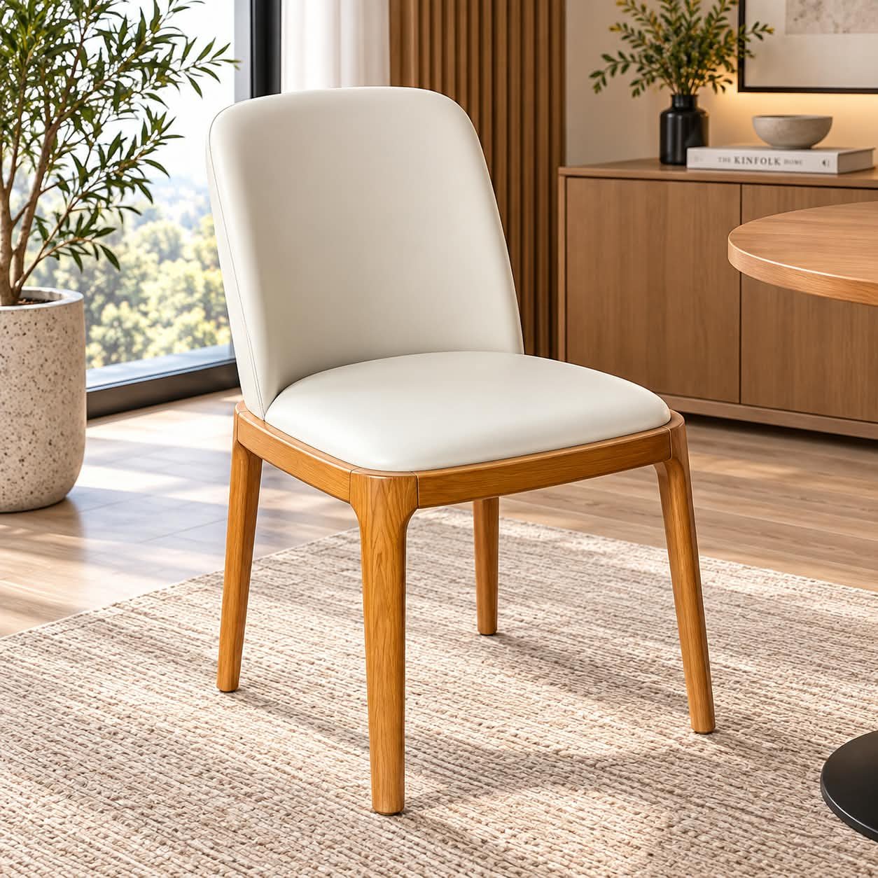 dining chair NORDIC CURVED UPHOLSTERED DINING CHAIR WITH SOLID OAK FRAME - Image 1