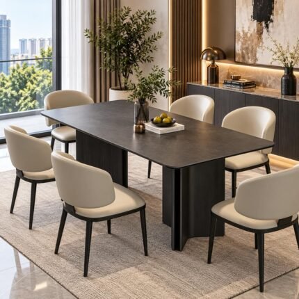 MONOCHROME ELEGANCE 6-CHAIR DINING ENSEMBLE