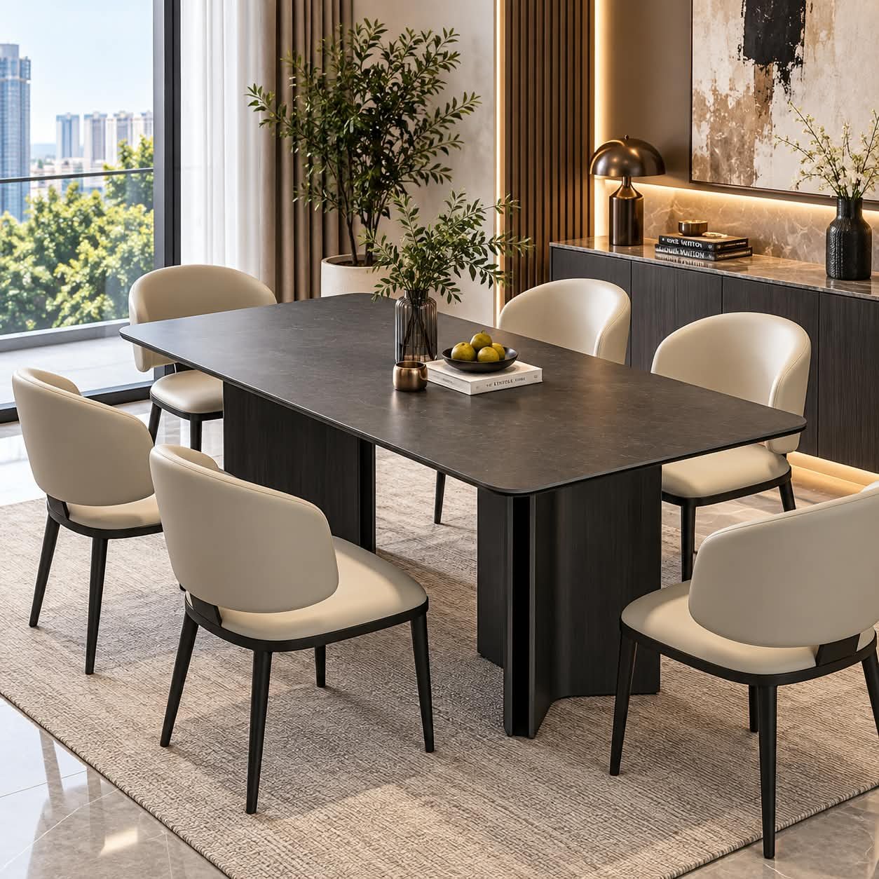 dining set MONOCHROME ELEGANCE 6-CHAIR DINING ENSEMBLE - Image 1