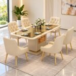 OPULUXE GOLD-ACCENTED GLASS DINING TABLE WITH BUILT-IN STORAGE