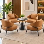 MODERN TAUPE LEATHERETTE ACCENT CHAIR WITH MATTE BLACK METAL FRAME - Image 2