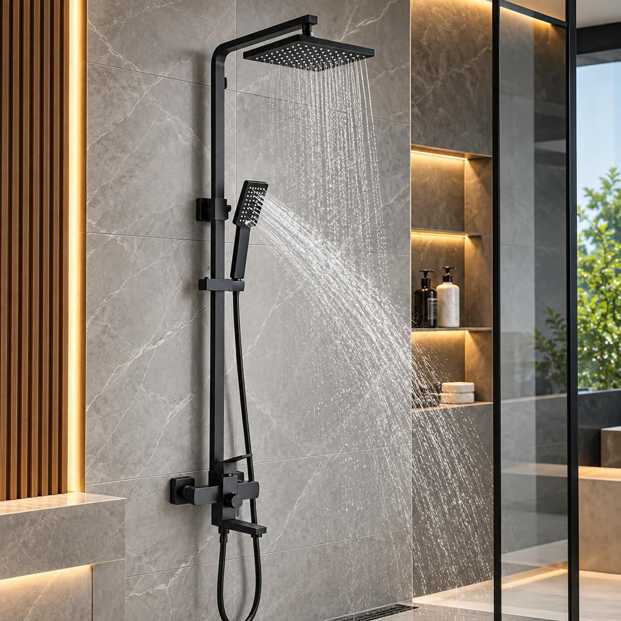 shower MODERN MATTE BLACK RAINFALL SHOWER SYSTEM - Image 1