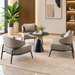 MODERN TAUPE LEATHERETTE ACCENT CHAIR WITH MATTE BLACK METAL FRAME - Image 3