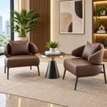 MODERN TAUPE LEATHERETTE ACCENT CHAIR WITH MATTE BLACK METAL FRAME - Image 4