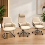 ERGONOMIC BEIGE LEATHER OFFICE CHAIR COLLECTION