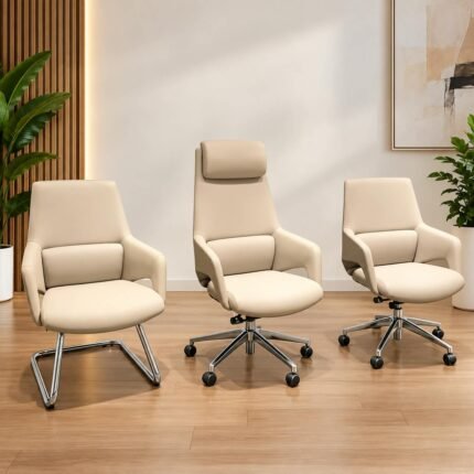 ERGONOMIC BEIGE LEATHER OFFICE CHAIR COLLECTION