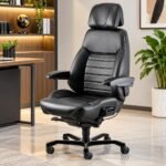 ERGONOMIC HIGH-BACK BLACK LEATHER EXECUTIVE OFFICE CHAIR WITH BUILT-IN CONTROLS