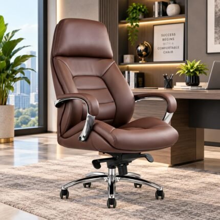 EXECUTIVE ERGONOMICS HIGH-BACK BROWN LEATHER OFFICE CHAIR