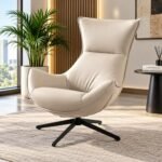 MODERN SCANDINAVIAN OFF-WHITE LEATHERETTE SWIVEL ACCENT CHAIR