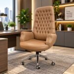 EXECUTIVE TUFTED CAMEL-BEIGE LEATHER OFFICE CHAIR