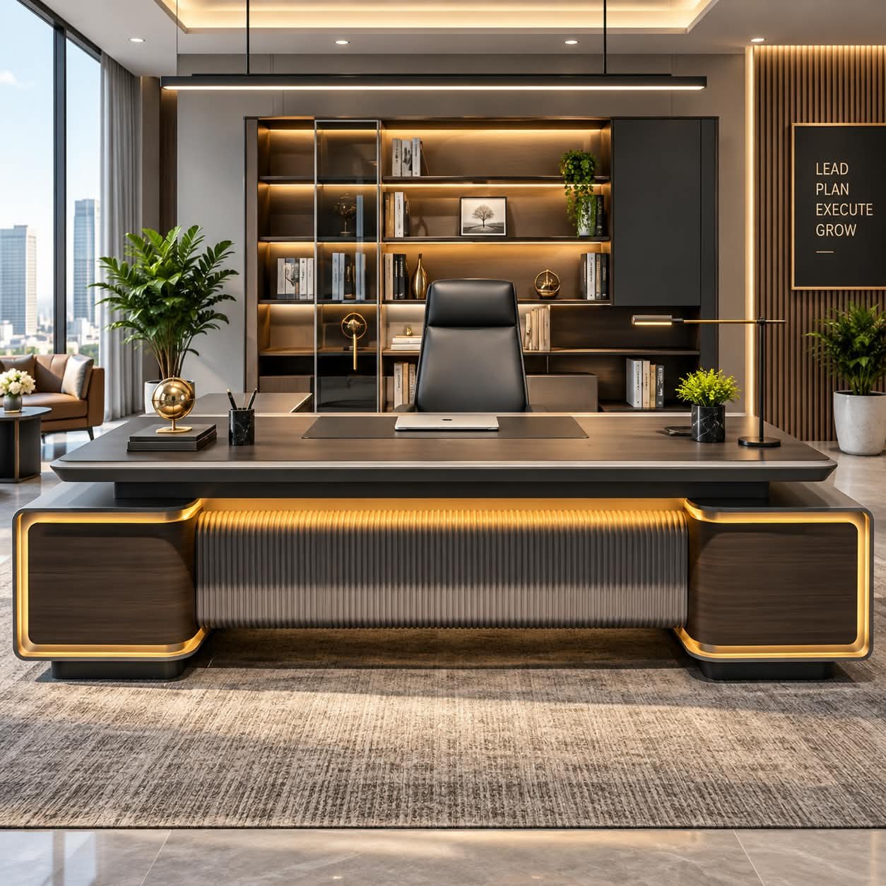 . SOPHISTICATED AURORA ILLUMINATED EXECUTIVE DESK - Image 1