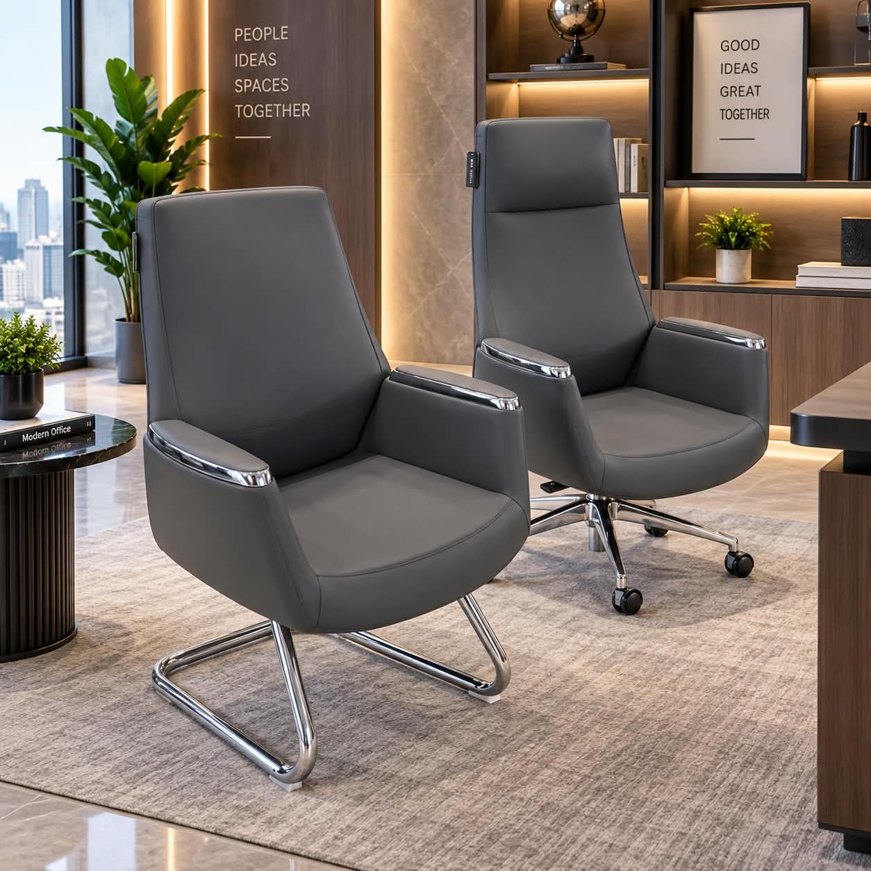 STYLISH LEATHERETTE OFFICE CHAIR WITH POLISHED CHROME ACCENTS AND DUAL BASE OPTIONS - Image 1