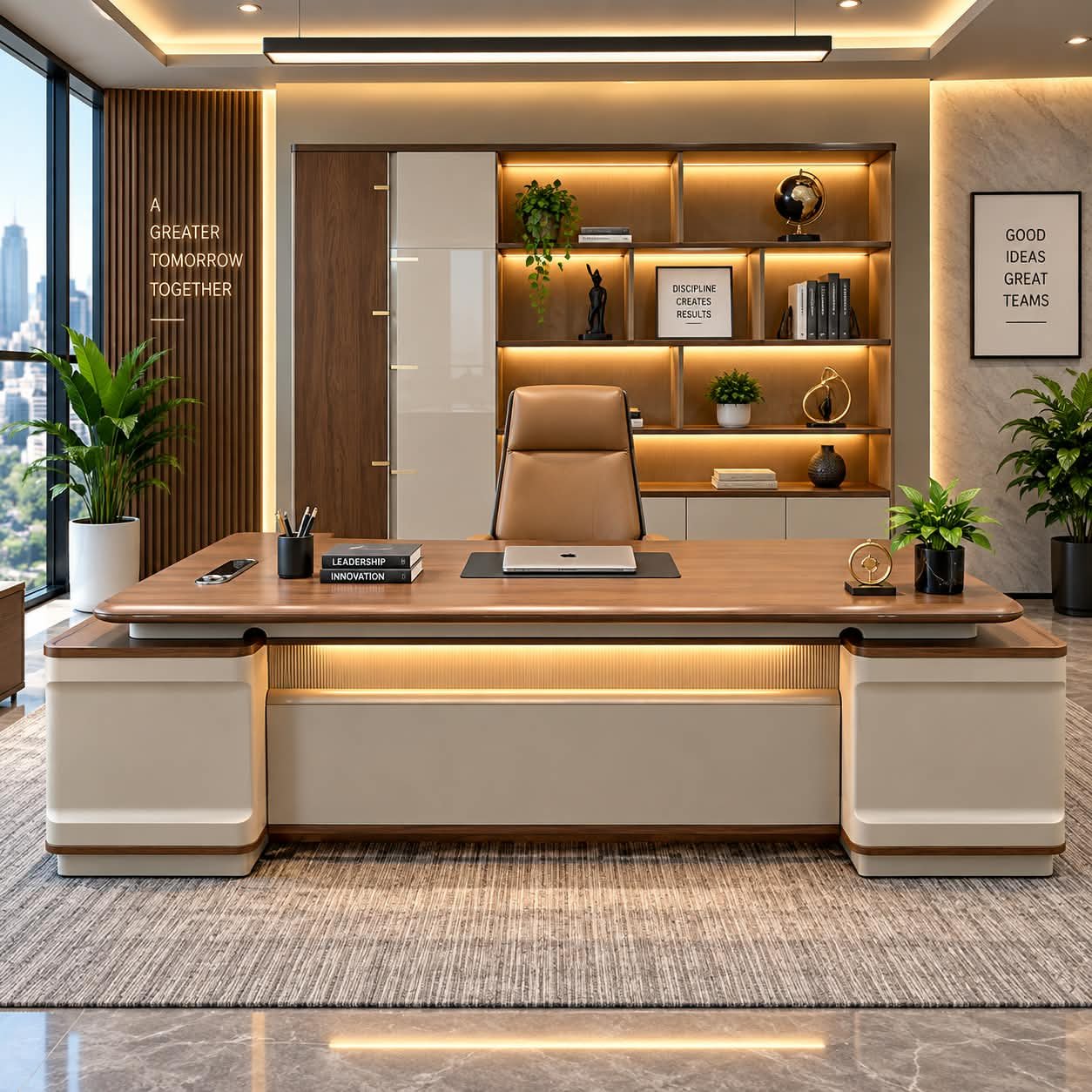 MODERN EXECUTIVE DESK WITH INTEGRATED AMBIENT LIGHTING - Image 1