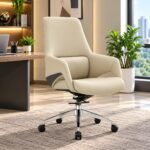 EXECUTIVE MODERN CREAM LEATHER EXECUTIVE OFFICE CHAIR