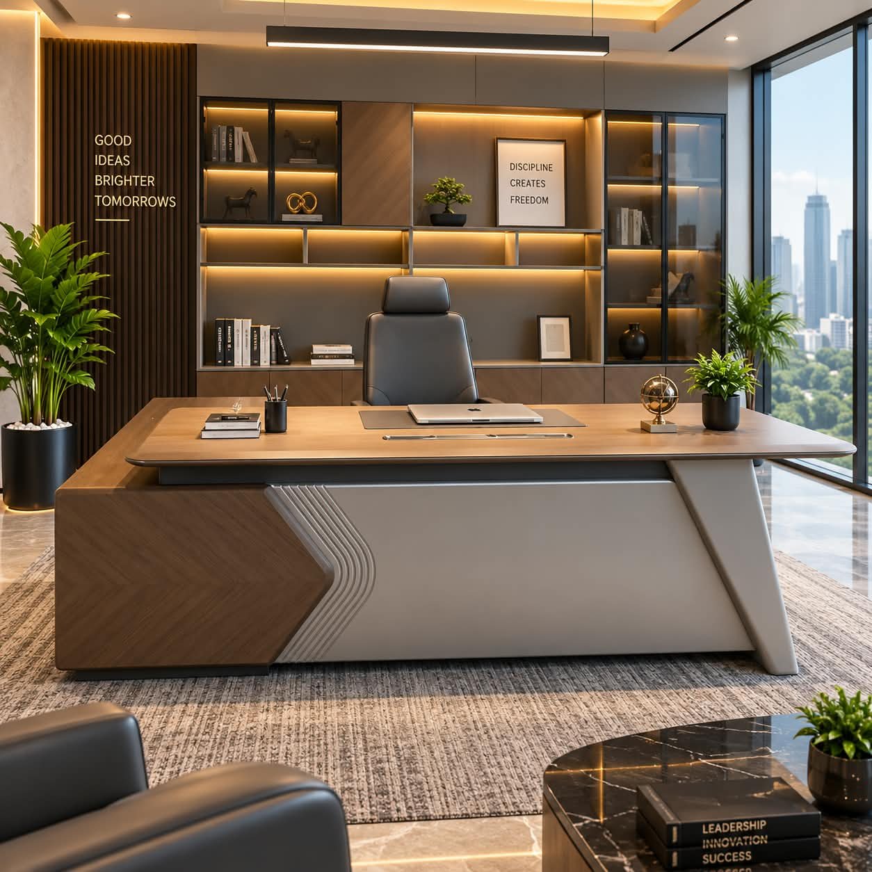REFINED MODERN EXECUTIVE DESK WITH INTEGRATED SIDE CABINET - Image 1