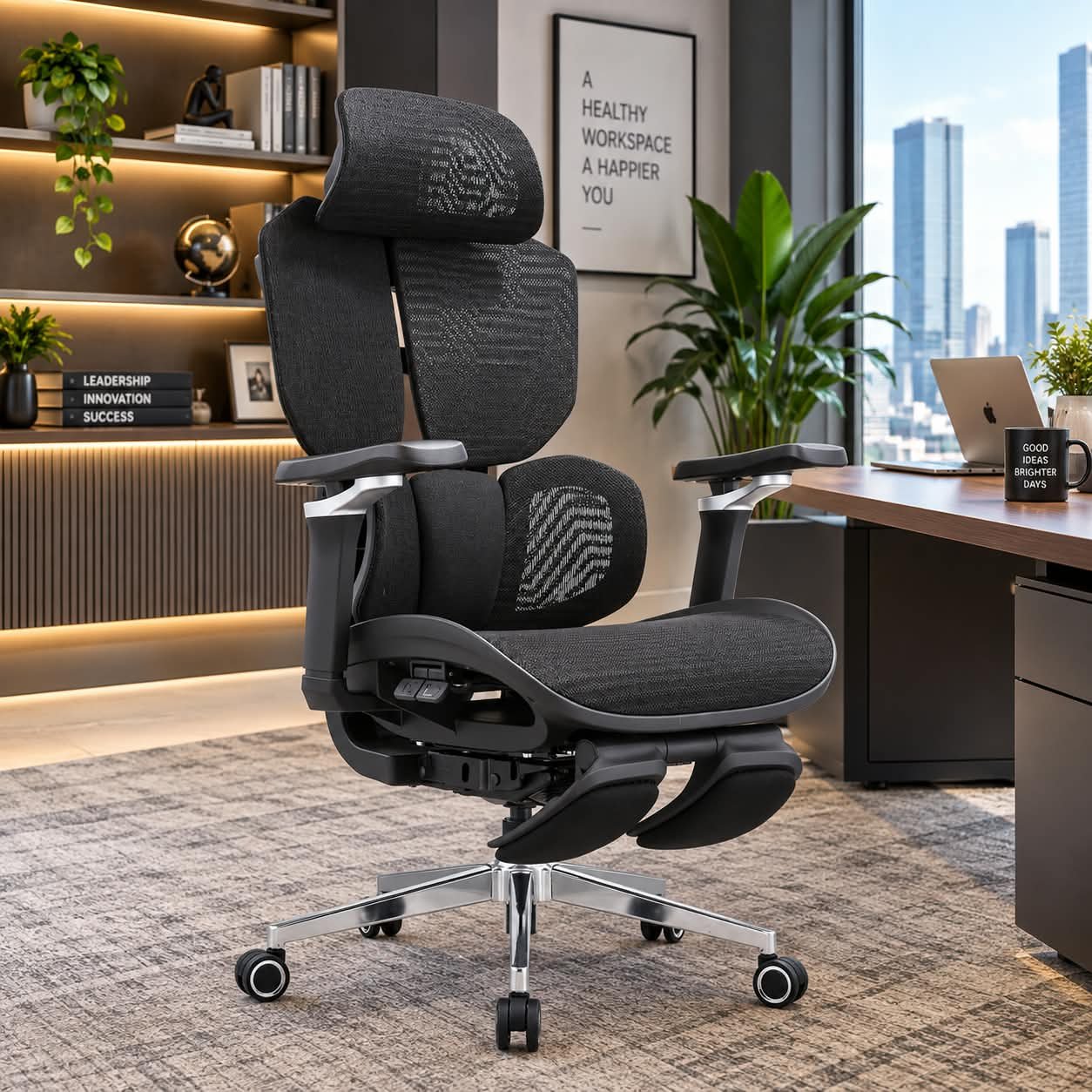 ERGONOMIC HIGH-BACK MESH OFFICE CHAIR WITH ADJUSTABLE HEADREST AND LUMBAR SUPPORT - Image 1