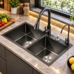 MATTE BLACK DOUBLE-BOWL KITCHEN SINK SET