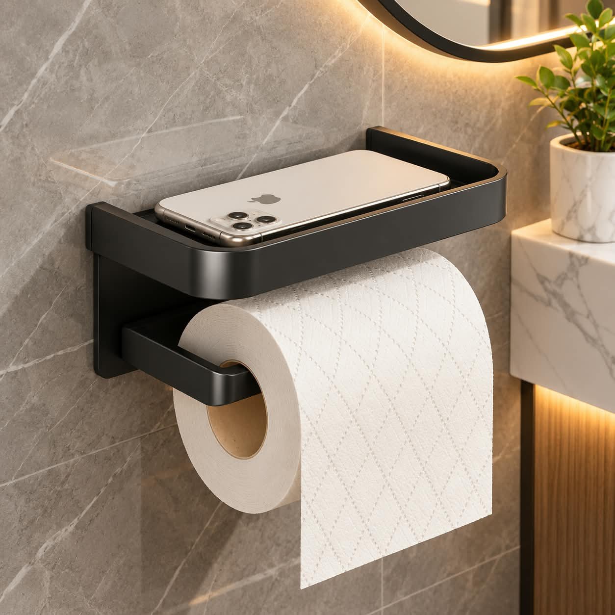 WALL-MOUNTED TOILET PAPER HOLDER WITH PHONE SHELF - Image 1