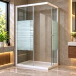 FROSTED GLASS SLIDING SHOWER ENCLOSURE WITH WHITE FRAME
