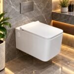 MODERN WALL-MOUNTED CERAMIC TOILET WITH CONCEALED TANK & DUAL-FLUSH PLATE