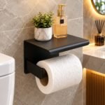 MATTE BLACK WALL-MOUNTED TOILET PAPER HOLDER WITH SHELF