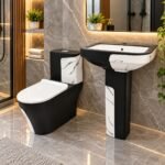 MODERN BLACK & WHITE MARBLE-ACCENT BATHROOM SUITE