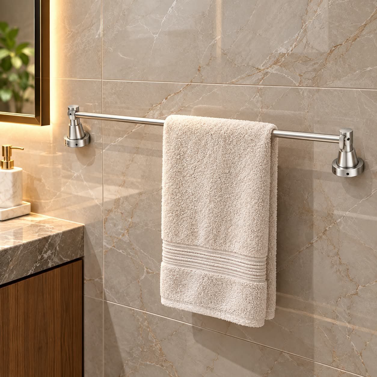 MODERN BRUSHED STAINLESS STEEL BATHROOM TOWEL BAR - Image 1