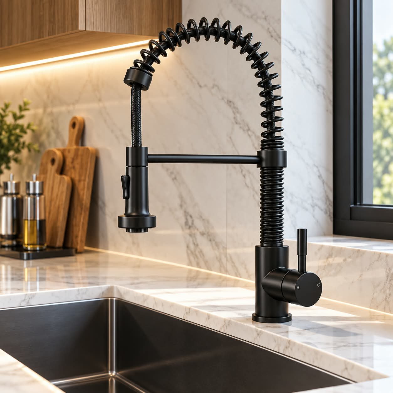 MATTE BLACK COMMERCIAL PULL-DOWN KITCHEN FAUCET - Image 1