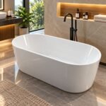 MODERN FREESTANDING ACRYLIC SOAKING BATHTUB WITH MATTE BLACK FIXTURES