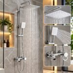 LUXURY STAINLESS STEEL WALL-MOUNTED DUAL SHOWER SYSTEM WITH RAINFALL & HANDHELD SPRAYER