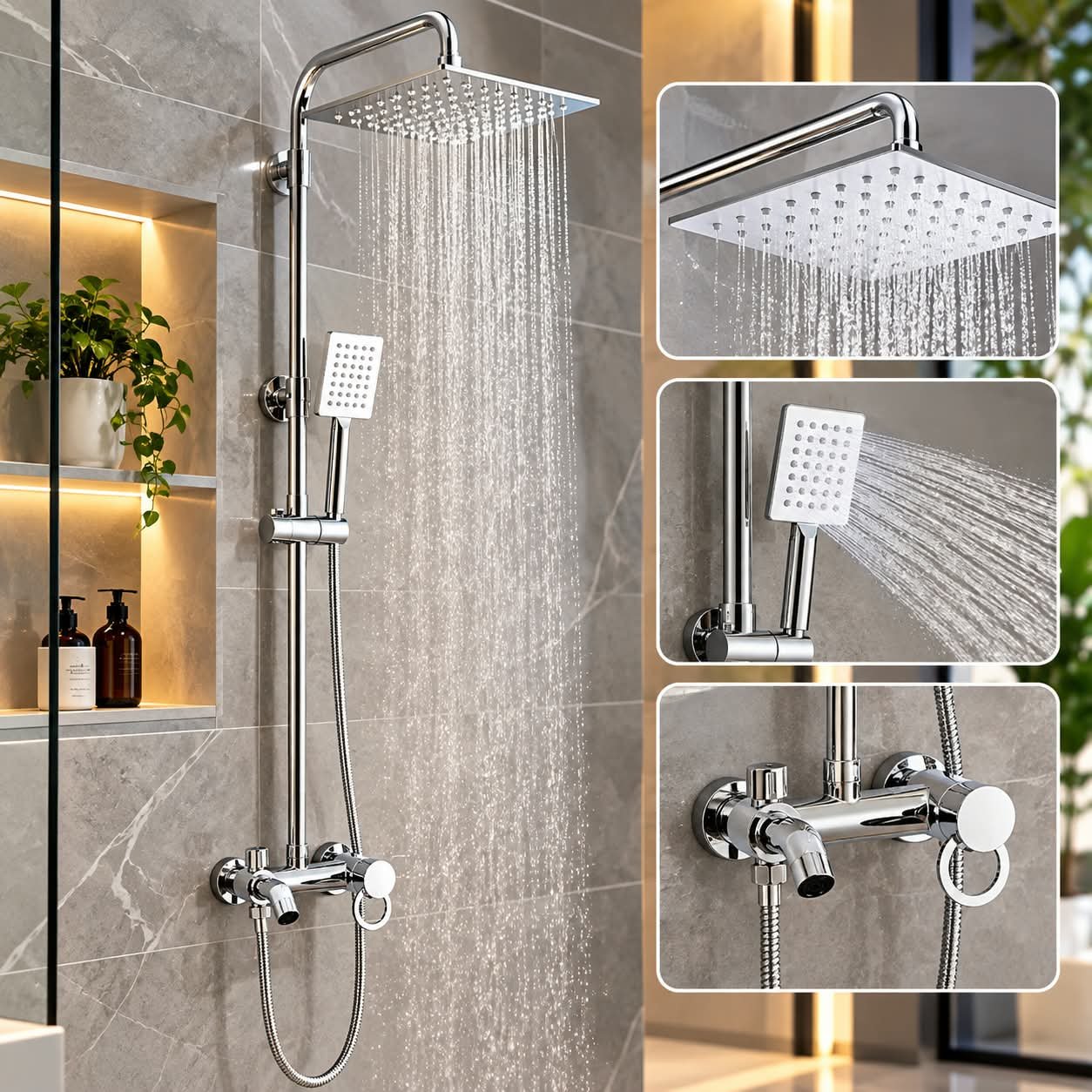 LUXURY STAINLESS STEEL WALL-MOUNTED DUAL SHOWER SYSTEM WITH RAINFALL & HANDHELD SPRAYER - Image 1