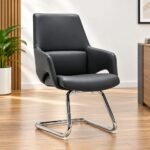 MODERN ERGONOMIC BLACK LEATHER EXECUTIVE CANTILEVER ARMCHAIR