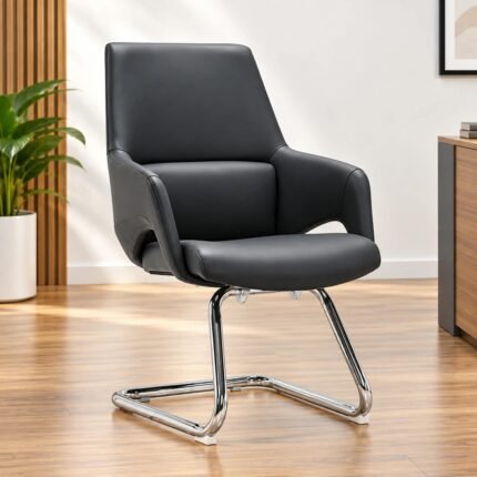 MODERN ERGONOMIC BLACK LEATHER EXECUTIVE CANTILEVER ARMCHAIR