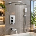 LUXURY MODERN CHROME WALL-MOUNTED RAINFALL SHOWER & TUB FAUCET SYSTEM