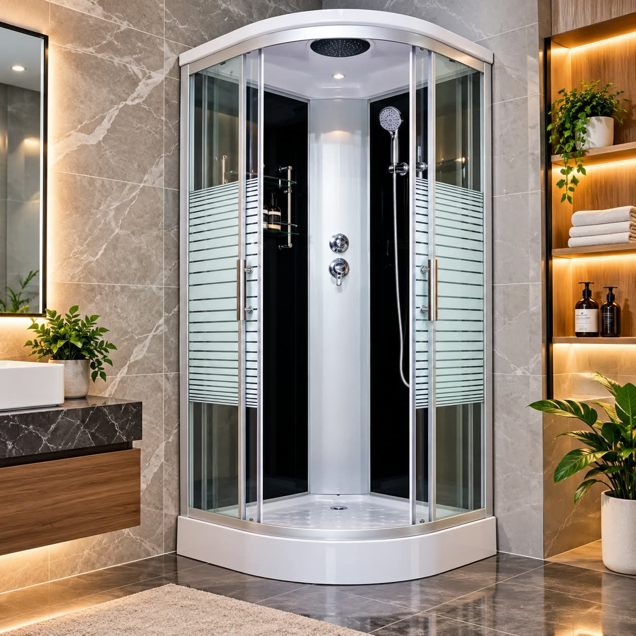 MODERN CORNER STEAM SHOWER CABIN ENCLOSURE - Image 1