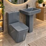 MODERN GREY CERAMIC BATHROOM SUITE WITH PEDESTAL SINK AND TOILET