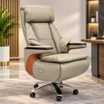 EXECUTIVE ERGONOMIC LEATHER RECLINING OFFICE CHAIR WITH INTEGRATED CONTROLS