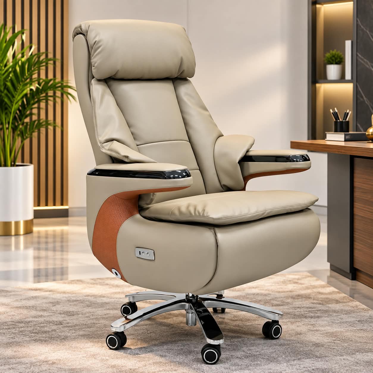 EXECUTIVE ERGONOMIC LEATHER RECLINING OFFICE CHAIR WITH INTEGRATED CONTROLS - Image 1