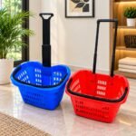 ROLLING PLASTIC SHOPPING BASKETS WITH TELESCOPIC HANDLES