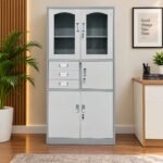 LUXURY STEEL OFFICE STORAGE CABINET WITH GLASS DOORS AND DRAWERS