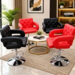 MODERN BUTTON-TUFTED ADJUSTABLE HYDRAULIC SWIVEL ACCENT ARMCHAIR