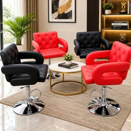 MODERN BUTTON-TUFTED ADJUSTABLE HYDRAULIC SWIVEL ACCENT ARMCHAIR