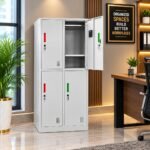 FOUR-DOOR MULTI-COLOR LOCKER CABINET WITH HANGING ROD AND SHELVING