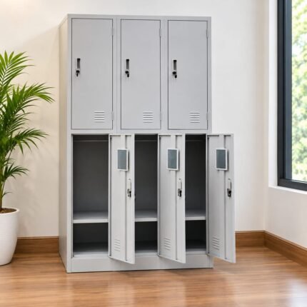 SIX-DOOR GREY METAL STORAGE LOCKER CABINET