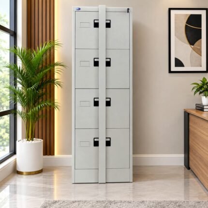 FOUR-DRAWER VERTICAL METAL FILING CABINET WITH CENTRAL LOCKING BAR